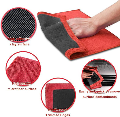 2 Pack Clay Bar Towels Auto Detailing, Fine Grade Microfiber Chamois Towel for Car DIY Detail (Red)