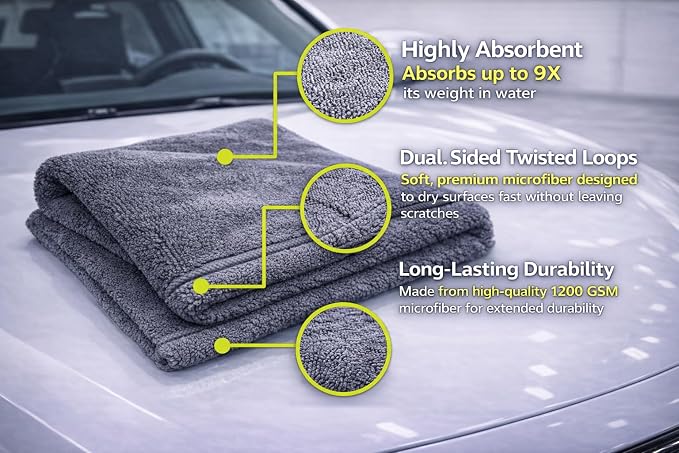 Microfiber Towels for Cars – 24x36 Inch 1200 GSM Car Drying Towel, Drying Towels Car Detailing, Edgeless Shammy Cloth, Ultra Absorbent Streak Lint Free Car Wash Towels for Auto Detailing