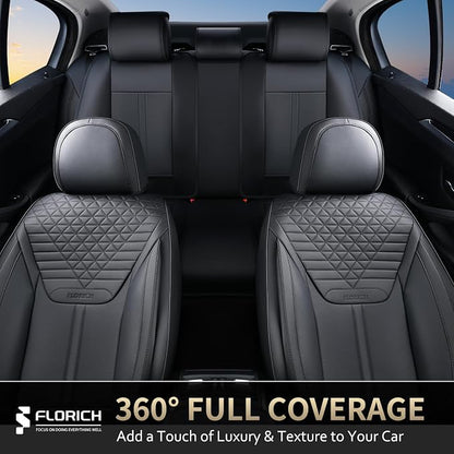 FLORICH Car Seat Covers for Front Seats, Universal Seat Cushion 2 Seats, Car Seat Protector Waterproof, Premium Leather Automotive Seat Covers for Most Cars, Sedans, SUVs, and Trucks-Black