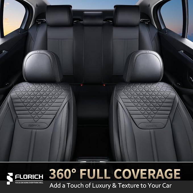 FLORICH Seat Covers, Car Seat Covers Full Set, Luxury Nappa Leather Seat Covers, Breathable and Waterproof Car Seat Protector 5 Seat, Automotive Seat Covers Universal Fit for Most Cars-Coal Black