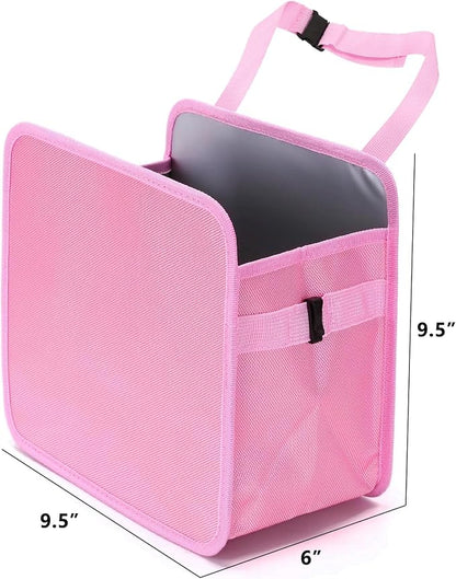 Ginsco 2 Gallons Open-Top Car Trash Can, Hanging Car Trash Bag with Water-Proof PEVA Liner, Stand Car Trash Bag Foldable Car Storagge Bag for Cars SUV Truck (Pink)