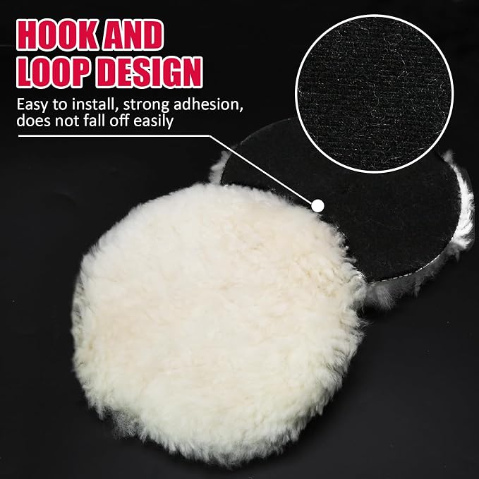 2 Pcs Wool Polishing Pad 7 Inches Soft Sheepskin Buffing Pads with Hook and Loop Back for Compound Cutting & Polishing for Automotive, Marine, Furniture