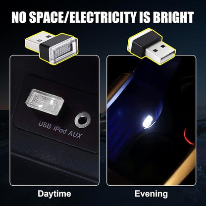 Ziciner 4 PCS USB LED Car Interior Atmosphere Lamp, Portable Mini LED Night Light, Plug-in USB Interface Trunk Ambient Lighting Kit, Universal Car Interior Accessories (White, Red)
