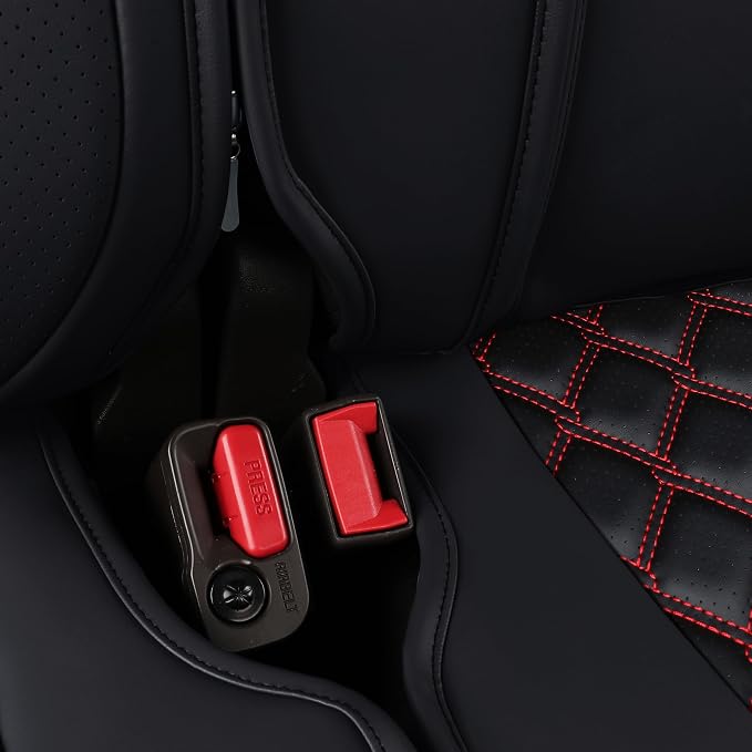 Huidasource Tacoma Back Row Seat Covers, Split Rear Bench Leather Seat Cover Fit for 3rd Gen Toyota Tacoma 2016-2023 Double & Crew Cab SR SR5 Limited TRD Sport/Pro/Off Road (Back Row/Black&Red)