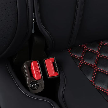 Huidasource Tacoma Back Row Seat Covers, Split Rear Bench Leather Seat Cover Fit for 3rd Gen Toyota Tacoma 2016-2023 Double & Crew Cab SR SR5 Limited TRD Sport/Pro/Off Road (Back Row/Black&Red)