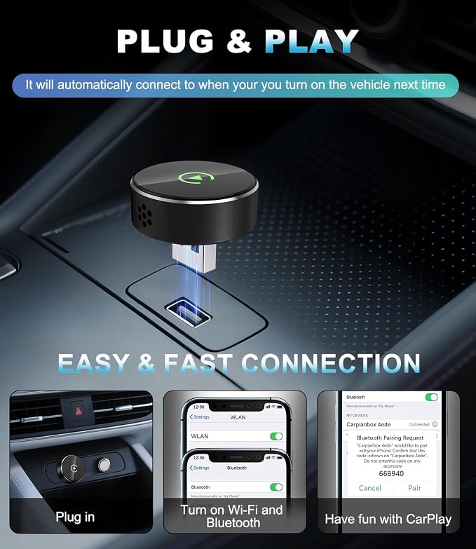 Wireless CarPlay Adapter for Apple, Convert Wired to Wireless CarPlay Adapter, USB-C/Type-C, Plug & Play, Car Play Dongle Stick Only for Apple Wired CarPlay Cars & for iPhone iOS 10+