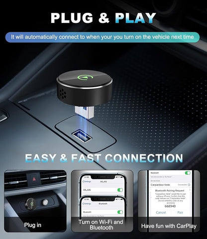 Wireless CarPlay Adapter for Apple, Convert Wired to Wireless CarPlay Adapter, USB-C/Type-C, Plug & Play, Car Play Dongle Stick Only for Apple Wired CarPlay Cars & for iPhone iOS 10+