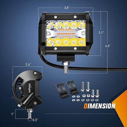 Nilight Amber White LED Pod Lights 4 Inch 6 Modes with Memory Function,Constant / Flash Off Road Driving Lights with Wiring Harness, Spot Flood Combo Beam Auxiliary Lights for Truck Jeep SUV ATV UTV