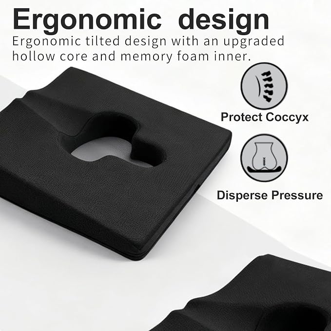 Gel Wheelchair Seat Cushion,Bed Sore Cushions for Butt,hemorrhoid pillow for Chair,Pressure Sore cushion,Memory Foam Butt Pillow,Sciatica,Coccyx,Pressure Ulcer Pain Relief,Washable Cover(Black