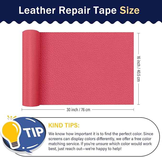 Zenyao Leather Repair Patch Tape - Self Adhesive Leather Repair Kit for Car Seat Furniture, Heavy Duty Vinyl Repair Patch for Couch Sofa, Waterproof Fix for Tears, 16x30 Inch Roll, Hot Pink