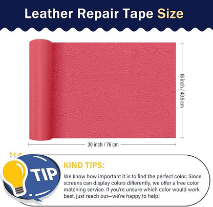 Zenyao Leather Repair Patch Tape - Self Adhesive Leather Repair Kit for Car Seat Furniture, Heavy Duty Vinyl Repair Patch for Couch Sofa, Waterproof Fix for Tears, 16x30 Inch Roll, Hot Pink