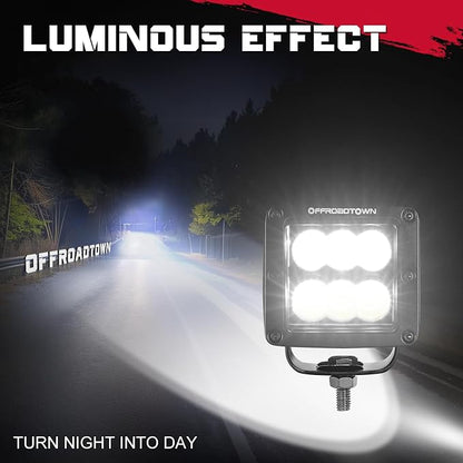 OFFROADTOWN LED Cubes 3inch 120W CREE LED Pods with Wiring Harness and Black Cover Driving Lights Ditch Light Spot Off Road Lights for Truck Pickup UTV ATV SUV Boat 4x4 Car