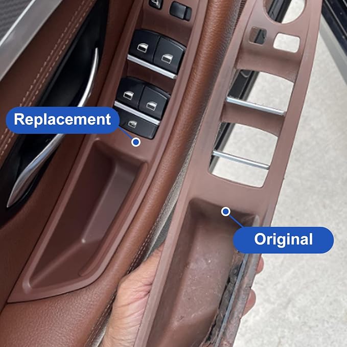 Door Handle Cover Kit for BMW 5 Series 520 523 525 528 530 535 F10/F11/F18 2010-2016, Driver & Passenger Side Window Switch Armrest Trim for Left-Hand Drive Models (Red Wine)