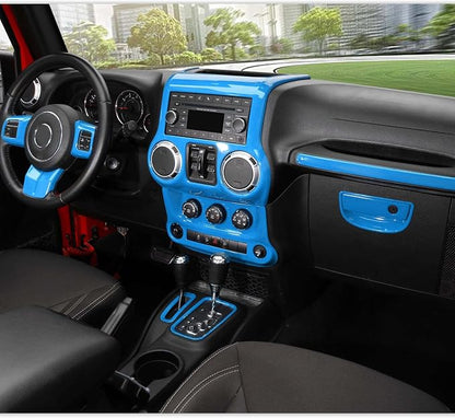 RT-TCZ for Jeep JK Interior Trim Kit Blue, JKU Center Console Dashboard Panel Trim Cover for Jeep Wrangler JK JKU 2011-2017 Light Blue Interior Accessories 10pcs