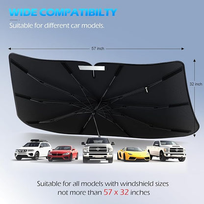 [2026 Upgrade] FLORICH Windshield Sunshade Umbrella Foldable Car Windshield Sun Shade Cover, [Nano-Ice-Crystal Coatings] Protect Interior from from UV Keep Car Cooler Medium(57" L x 32" W)