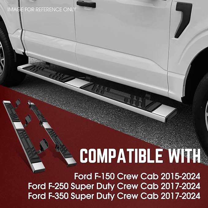 DNA Motoring 6.5" Flat Running Boards Side Step Nerf Rails Bars Compatible with Ford F150 2015-2024 / F250 SD F350 SD Crew Cab 2017-2024, STEPB-U-F25017-T1-C