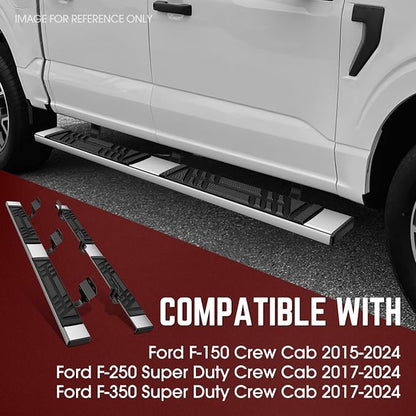 DNA Motoring 6.5" Flat Running Boards Side Step Nerf Rails Bars Compatible with Ford F150 2015-2024 / F250 SD F350 SD Crew Cab 2017-2024, STEPB-U-F25017-T1-C
