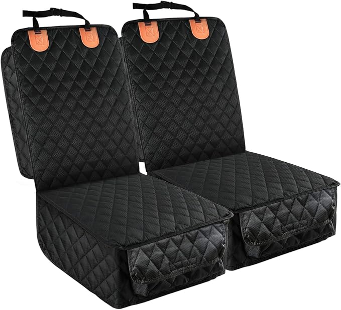 PETICON Front Seat Cover 2 Pack, Full Protection Dog Car Seat Cover with Side Flaps, Nonslip Scratchproof Captain Chair Seat Cover Fits for Cars, Trucks, SUVs, Jeep, Black