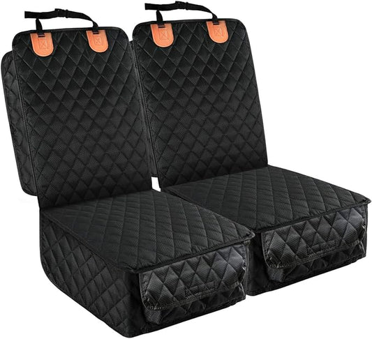 PETICON Front Seat Cover 2 Pack, Full Protection Dog Car Seat Cover with Side Flaps, Nonslip Scratchproof Captain Chair Seat Cover Fits for Cars, Trucks, SUVs, Jeep, Black
