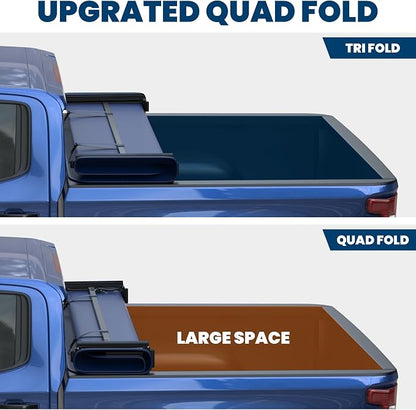 KUIPERAUTO Soft Quad Fold Tonneau Cover Truck Compatible for 2002-2026 Dodge Ram 1500/03-2026 Ram 2500 3500 W/o Ram Box 6.4 Feet Bed Fleetside Navy Blue Design