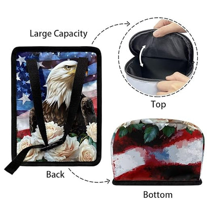 Talayituse Eagle Rose American Flag Print Car Trash Can Portable Auto Garbage Bin Paint Splatter Multifunctional Vehicle Interior Accessories with Adjustable Straps Universal Fit Truck SUV Sedan