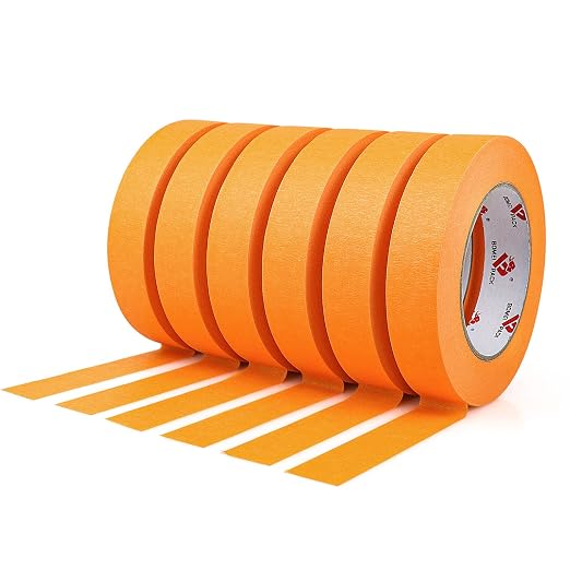 BOMEI PACK Orange Painters Tape 1 Inch Bulk - Paint Tape 6 Rolls x 1 Inch x 60 Yards - Painter's Tape Orange Masking Tape for Walls Painting, DIY Crafting, Decoration, Total 360 Yards