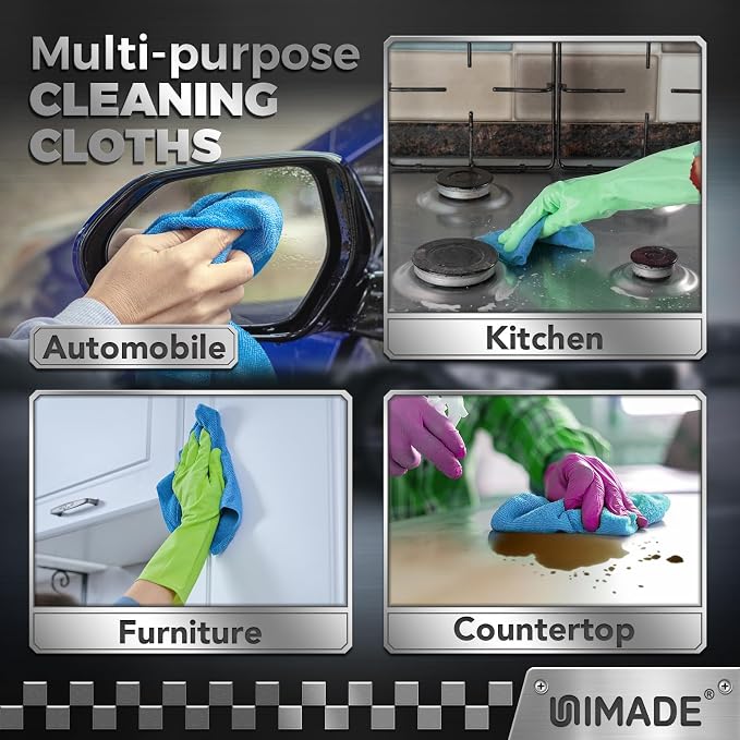 UNIMADE Shop Towels, 100 Pack Commercial Grade Work Rags Microfiber Towels for Cars Cleaning Rags Bulk Detailing Cloth for Automotive Bar Mechanic Restaurant Garage Housekeeping, 11.5"x 11.5", Blue