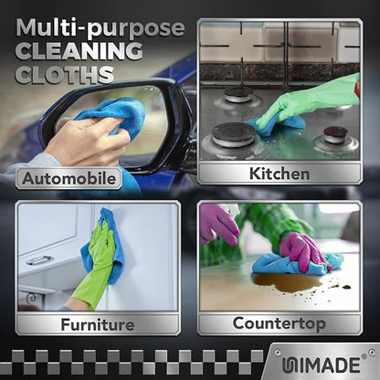 UNIMADE Shop Towels, 100 Pack Commercial Grade Work Rags Microfiber Towels for Cars Cleaning Rags Bulk Detailing Cloth for Automotive Bar Mechanic Restaurant Garage Housekeeping, 11.5"x 11.5", Blue