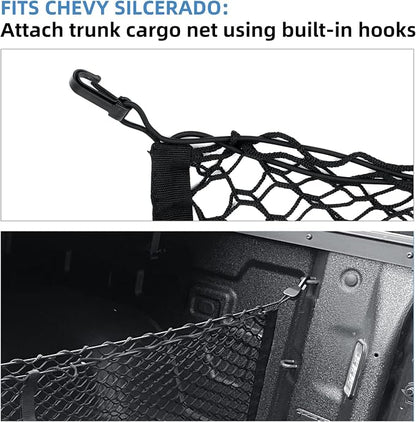 Truck Bed Cargo Net for Pickup Truck Bed - Premium Truck Bed Net for Trunk Organizers and Storage - Trunk Mesh Cargo Net for Chevrolet Silverado, FT150, GMC