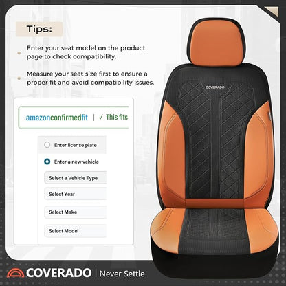 Coverado Seat Covers Front Seats, Leather Automotive Seat Covers 2-Pack, Mesh Breathable Auto Seat Protectors, Driver Seat Covers Universal Fit for SUV, Truck, Vans, Sedan