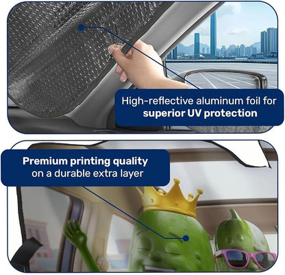 GENANY Pickle Windshield Sun Shade for Car SUV Truck (55x30 Inches), Front Window Visor for Windows, Protector Blocks UV