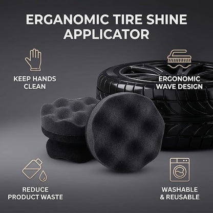 2PCS Tire Dressing Applicator Sponge, Wave Contoured Wheel Tire Detailing Applicator, Reusable Hex Grip Dressing Pad for Car Protection & Shine, Black (Small Size)