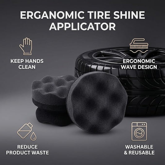 2PCS Tire Dressing Applicator Sponge, Wave Contoured Wheel Tire Detailing Applicator, Reusable Hex Grip Dressing Pad for Car Protection & Shine, Black (Small Size)