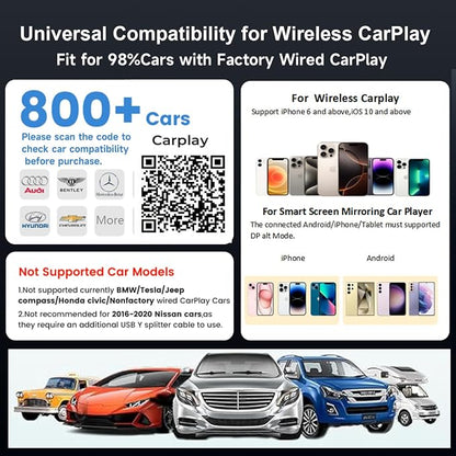 Wireless CarPlay Adapter with Wired DP Video Streaming for Net-Flix YouTube TikTok, Screen Mirroring for iOS & Android, Voice Control Navigation Music Calls, Compatible with Wired CarPlay Gray