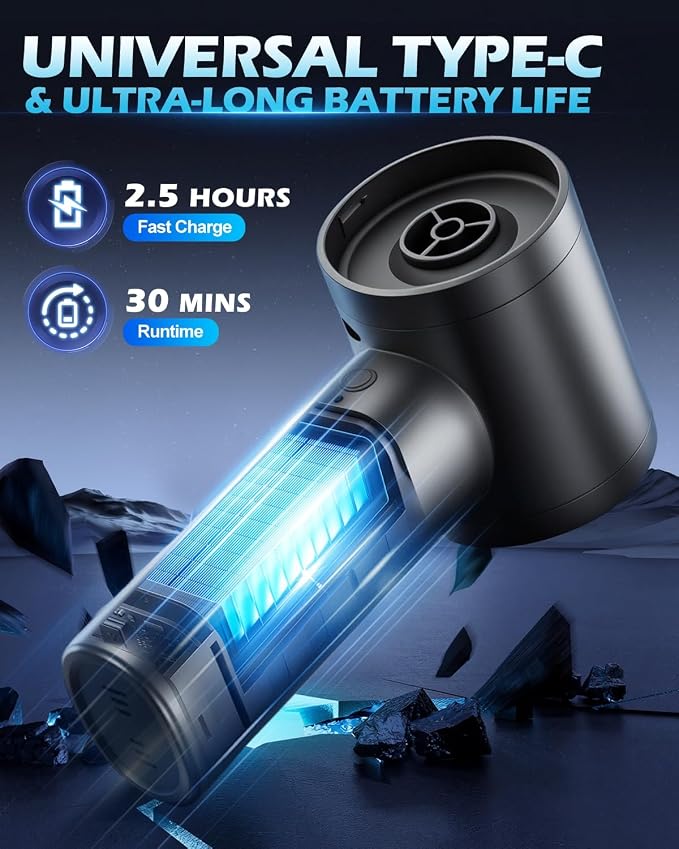 Handheld Car Vacuum Cleaner, 15000PA Car Vacuum Cleaner and Air Duster, High Power Handheld Vacuum Cordless Rechargeable with Multi-Nozzles, Portable Mini Vacuum for Cars Home Office (Black)