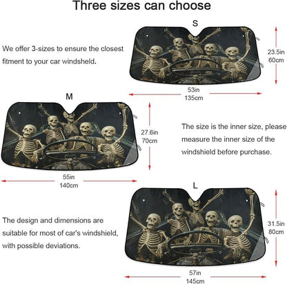 Windshield Sun Shade Funny Skeletons in Car Front Window Block UV Shades Visor Reflective Retractable for Car SUV Trucks