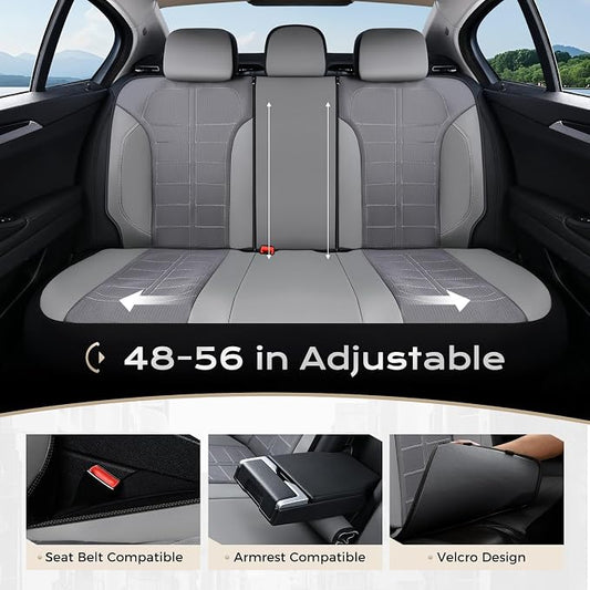 Coverado Leather and Air Mesh Seat Cover, Car Seat Cover Rear Seats, 3D Breathable Seat Protectors Sports Carbon Fiber Design Airbag Compatible Comfort Universal for Most Cars, Van,Trucks, SUV, Grey