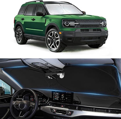 Sunshade for Bronco Sport Windshield Sun Shade for 2025 2024 2023 2022 2021 Ford Bronco Sport 4Door Accessories Foldable Front Window Shield Cover Sun Visor Protector Block UV Rays Heat Reflector