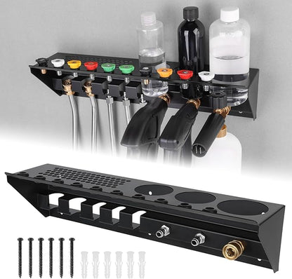 Pressure Washer Gun & Foam Cannon Holder with 1/4 Inch Quick Connector, Wall-Mounted Nozzle Tip & Extension Wand Organizer for Pressure Washer Parts & Accessories