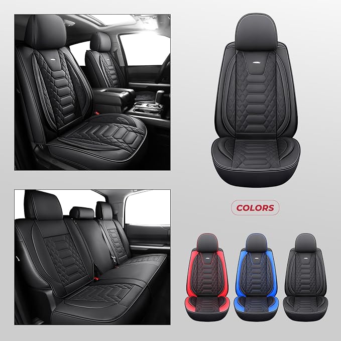 FREESOO Tundra Seat Covers 2007-2013, Fit for Toyota Tundra Crewmax Cab 5 Seats, Custom Truck Seat Covers with Waterproof Faux Leather Black