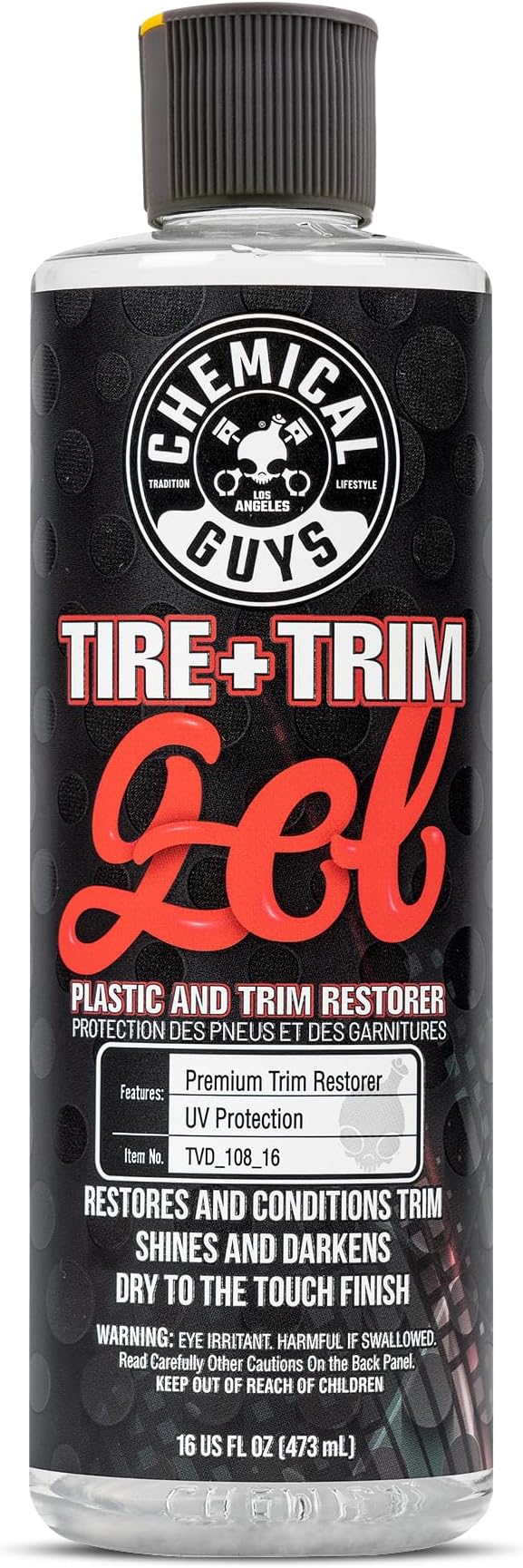 Chemical Guys Tire And Trim Gel For Plastic And Rubber, Restores Faded Tires, Trim, And Bumpers, Enhances Shine And Protection, Safe For Cars, Trucks, SUVs, Motorcycles, RVs & More, 16 Fl Oz