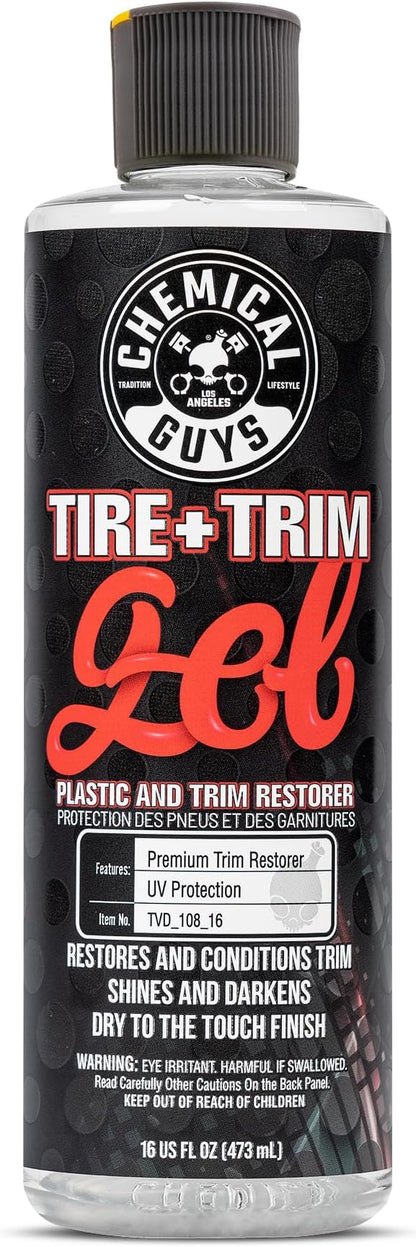Chemical Guys Tire And Trim Gel For Plastic And Rubber, Restores Faded Tires, Trim, And Bumpers, Enhances Shine And Protection, Safe For Cars, Trucks, SUVs, Motorcycles, RVs & More, 16 Fl Oz