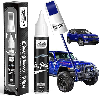 Ocean Blue(PBM/SBM) for Jeep Touch Up Paint Pen, 2 in 1 Car Scratch Remover with Pen Tip and Brush, Precise Color Match for Car Paint Scratch Repair, Quickly and Easily Fix Chips and Nicks