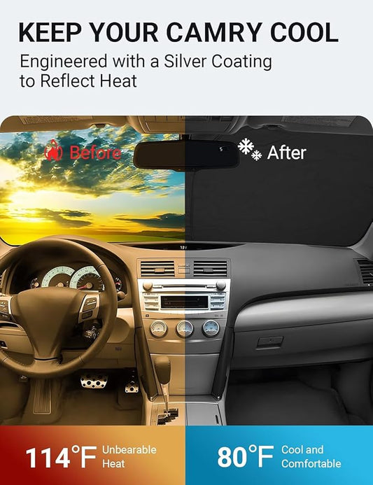 Proadsy 2026 Upgrade Front Windshield Sun Shade Foldable Sunshade Protector Custom Fit 2007-2011 Camry Accessories