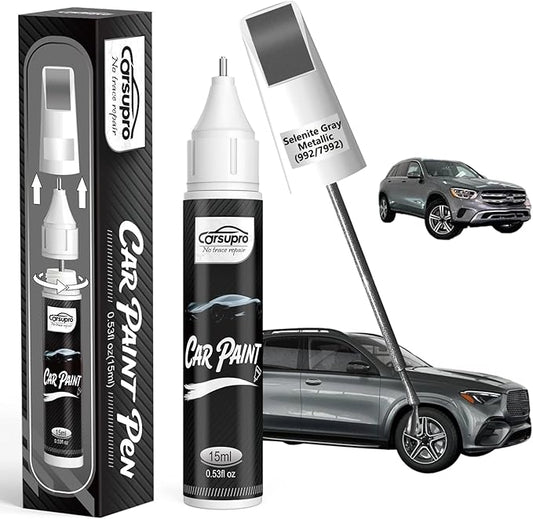Selenite Gray Metallic(992/7992) for Mercedes Benz Touch Up Paint Pen, 2 in 1 Car Scratch Remover with Pen Tip and Brush, Precise Color Match for Car Paint Scratch Repair, Quickly and Easily Fix Chips and Nicks