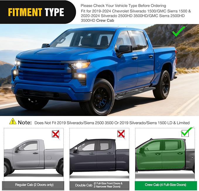 Nilight Running Boards for 2019-2026 Chevy Silverado/GMC Sierra 1500 Crew Cab 2020-2026 Silverado/GMC Sierra 2500HD 3500HD 6 Inch Aluminum Bolt-on Side Step Nerf Bars