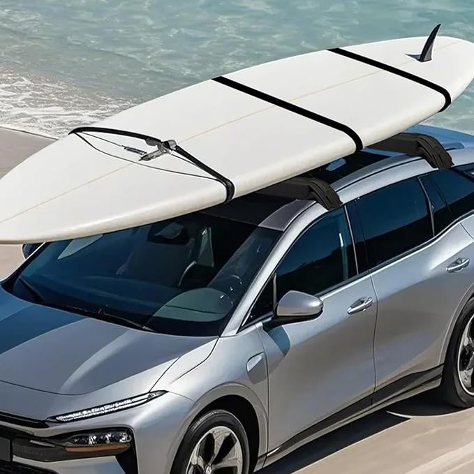 VEVOR Soft Roof Rack Pads, 31.5" Universal Car Roof Rack Pad, 176LBS Load Capacity Surfboard Rack for Car with 4 Tie-Down Straps, 2 Quick Loop Straps & Storage Bag for SUP Canoe Snowboard Paddle Board
