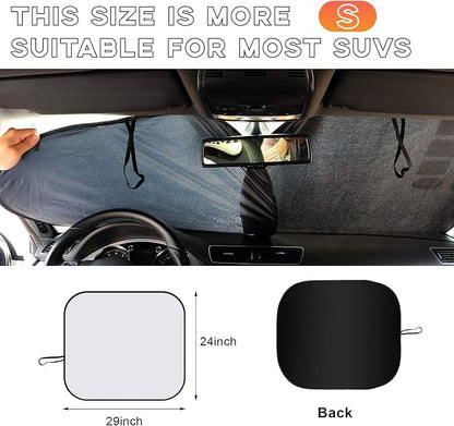 Kewucn 2 PCS Windshield Sun Shade Reflective Fabric, Foldable Auto Front Window Sunshade Protection, 99% UV Rays and Sun Heat Blocker and Keeps Vehicle Cool, Car Accessories (29"×24", Silver)