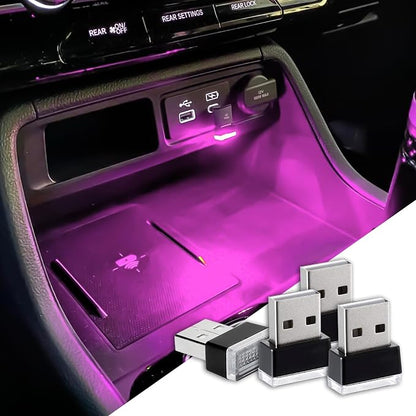 deemars 4PCS USB LED Car Interior Atmosphere Lamp, Car Night Lights, Mini USB LED Decoration Light Ambient Interior Light, Car Accessories Plug-in Interface Ambient Lighting Kit for Most Cars
