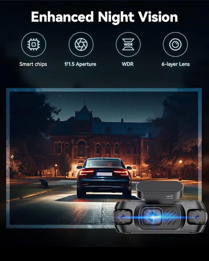 4 Channel Dash Cam Front and Rear 4K 360°View Dash Camera for Cars with GPS, G-Sensor, 5G WiFi, Loop Recording, App Control, 8 Lamps IR Night Vision, 24/7 Parking Mode, 128G Card